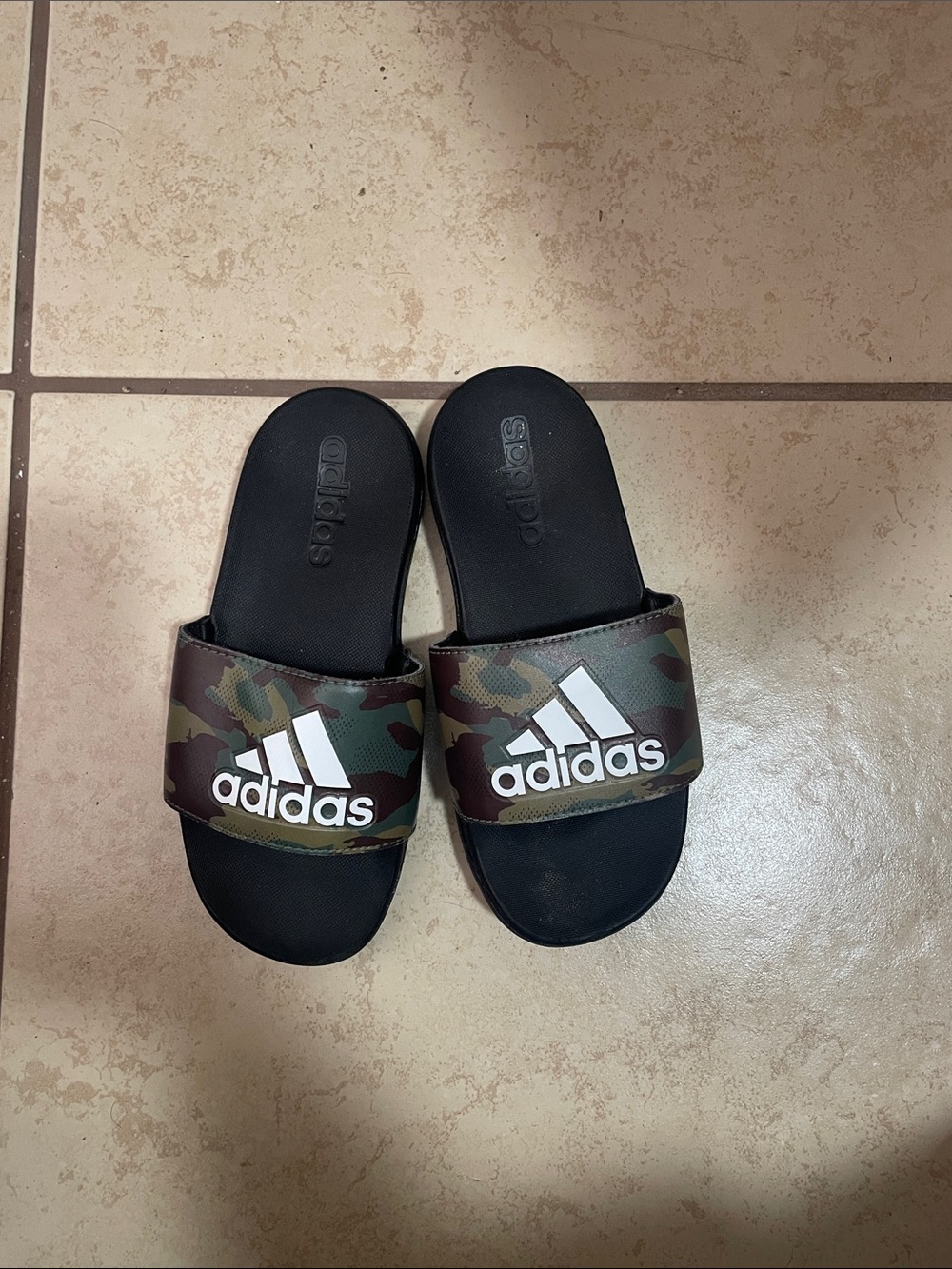 adidas Kids Camouflage Slide Sandals - Green/Brown